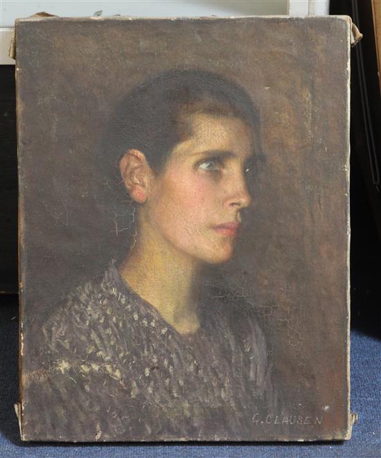 Sir George Clausen RA (1852-1944) Head study of a woman 18 x 14in., unframed